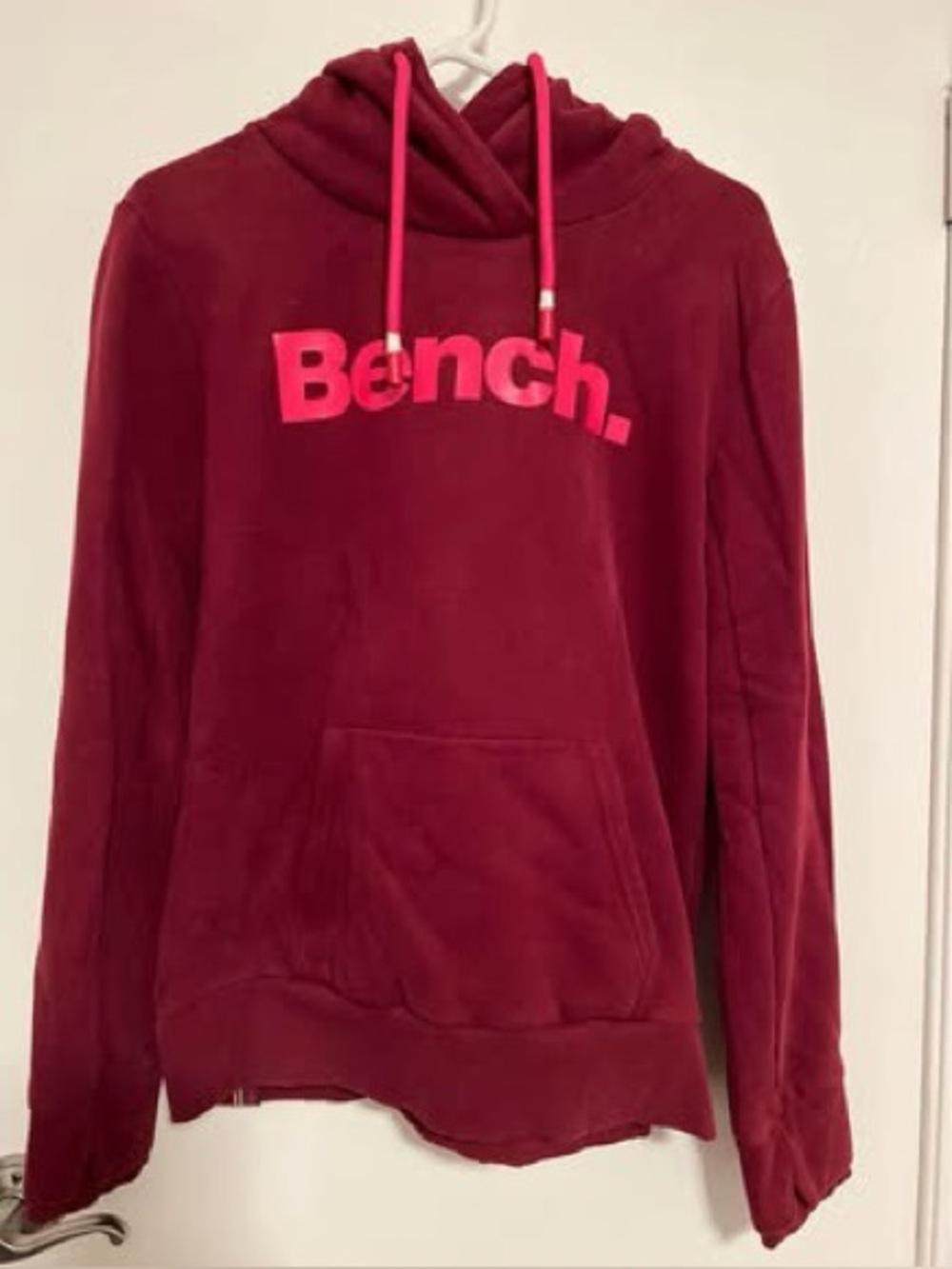 Bench Women's Maroon Pullover Hoodie with Pink Logo